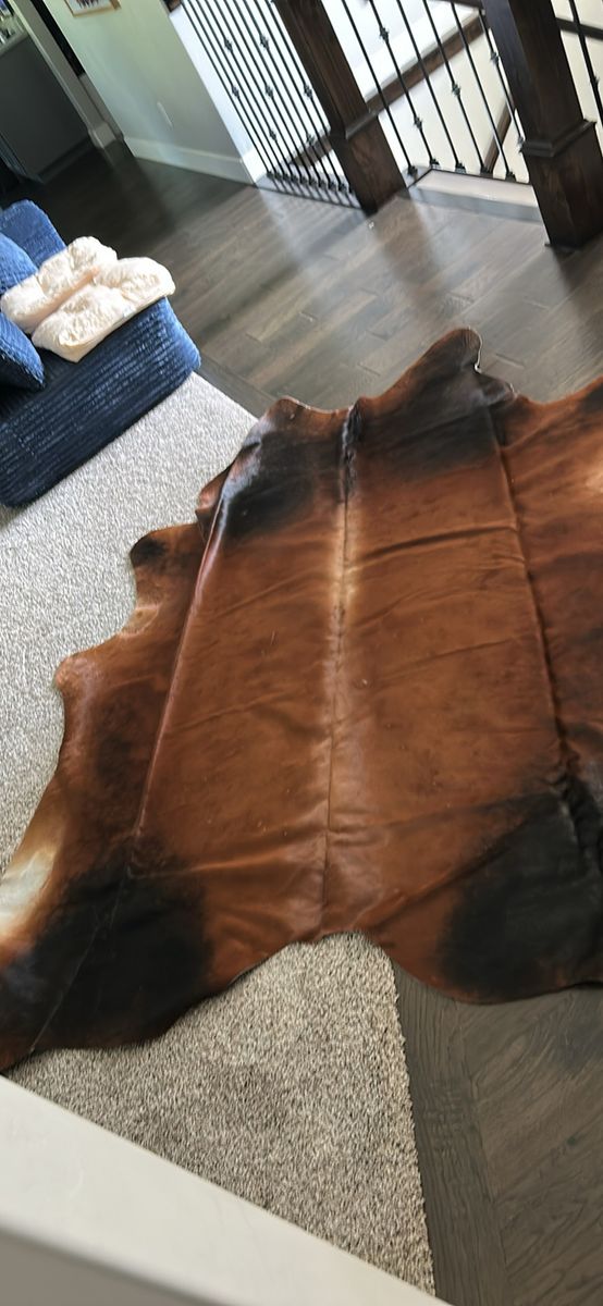 Cowhide Rug - Genuine Hair-on Hide, Natural Brown & Black Pattern, Unique Shape Area Rug