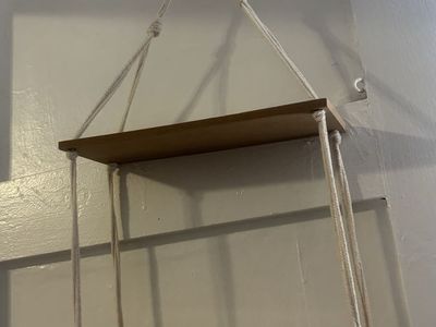 Handmade Macrame Two-Tier Wood Hanging Shelf Boho Decor