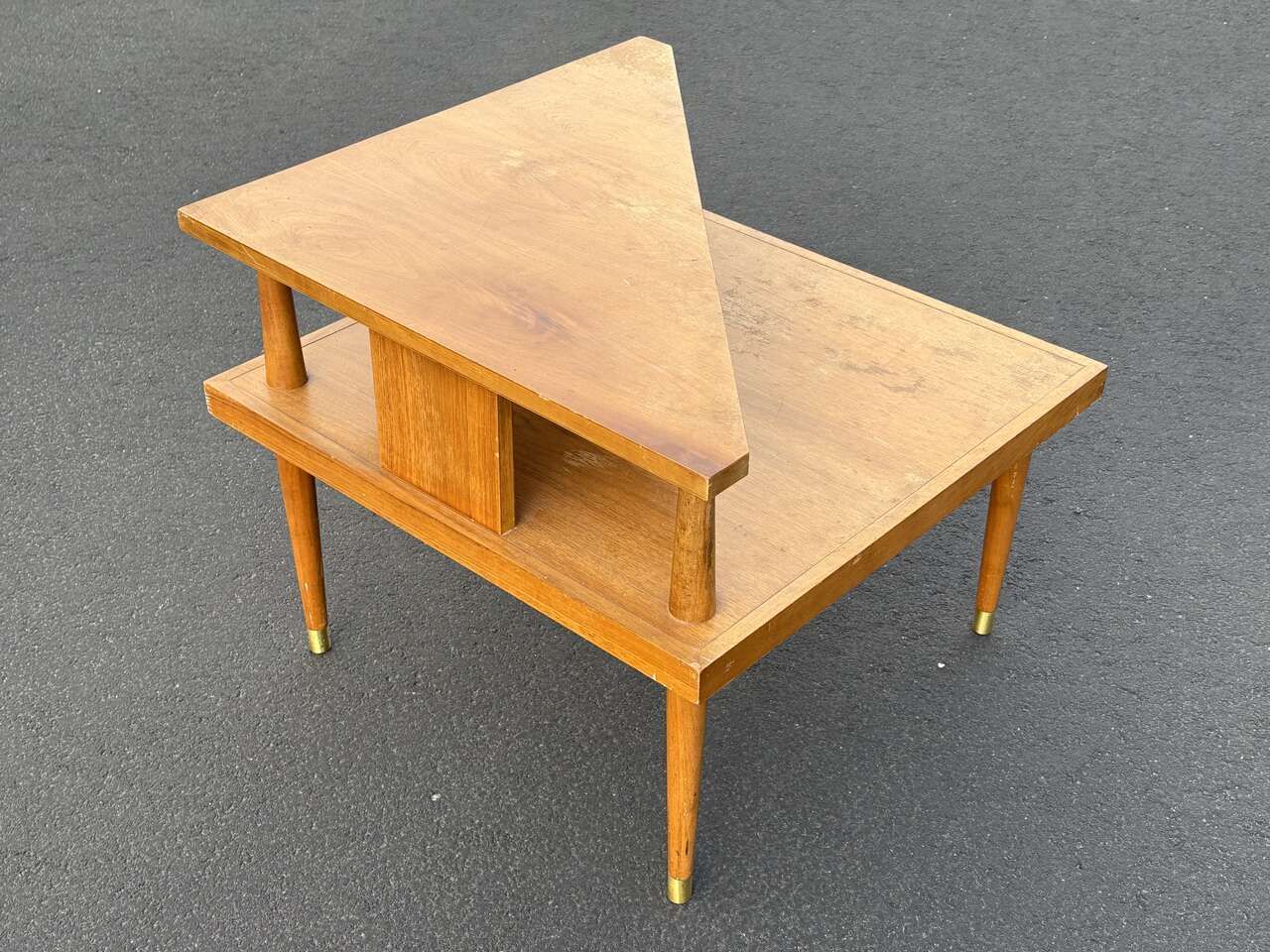 Beautiful Mersman dual tier side table corner table, real wood tops MCM -Tops just refinished! Vintage
