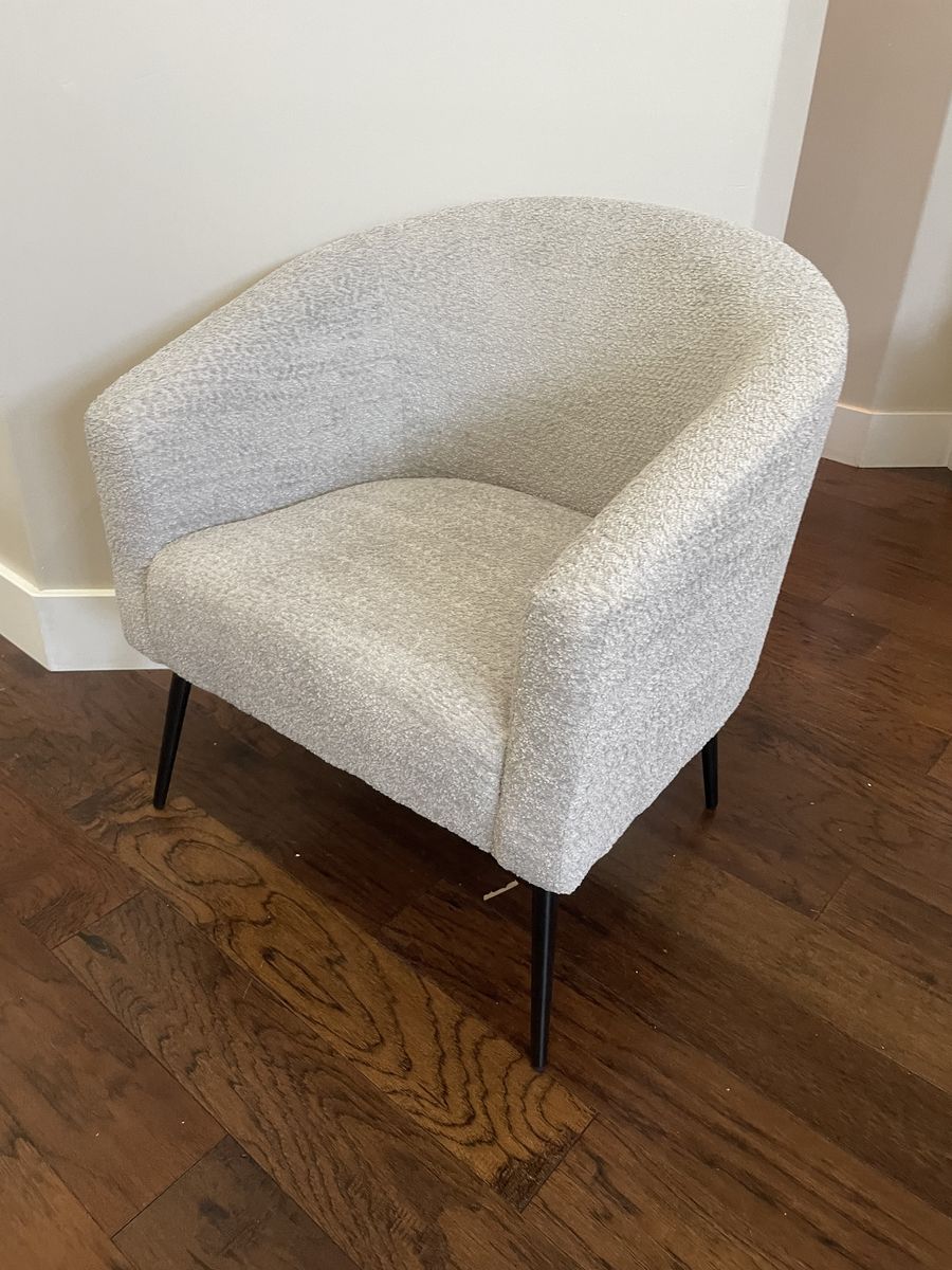 Brand new Gideon Grey Modern Boucle Armchair with Metal Legs