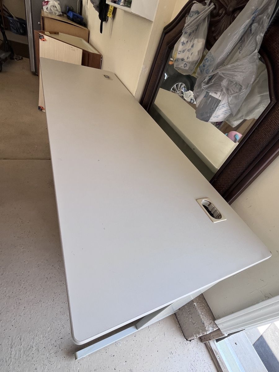 Spacious Light Grey Desk with Cable Management Grommets - Ideal for Home Office or Workspace