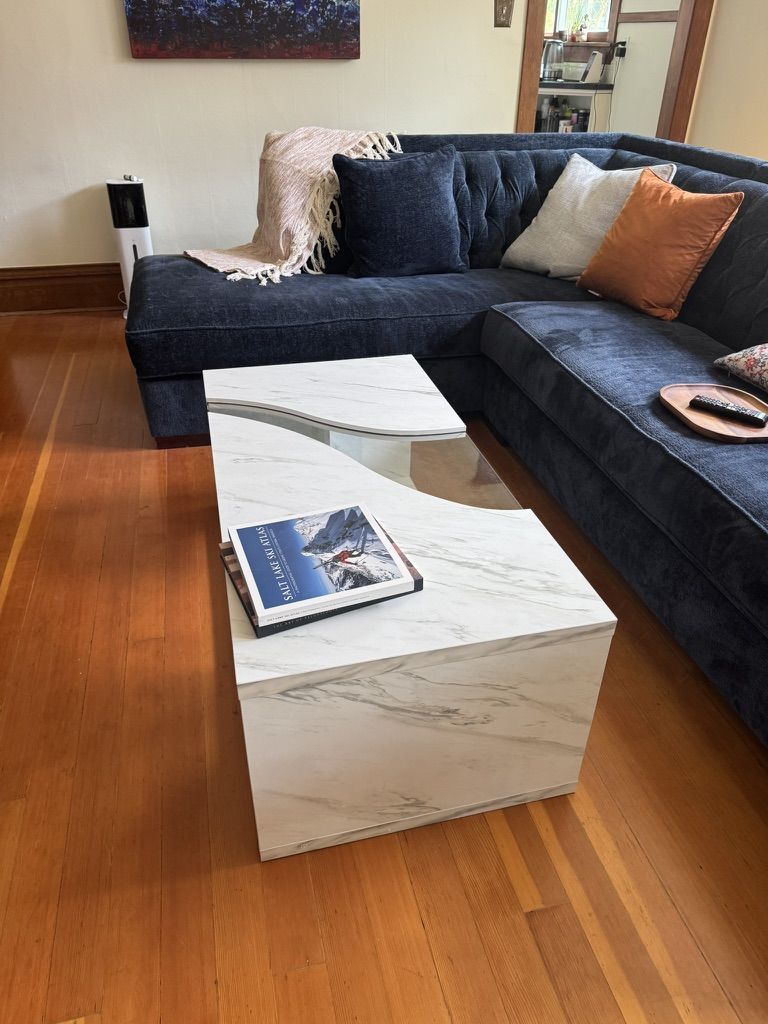 Modern Faux Marble Coffee Table - Tempered Glass Top - Like New