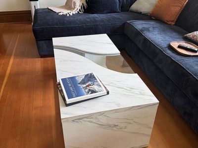 Modern Faux Marble Coffee Table - Tempered Glass Top - Like New