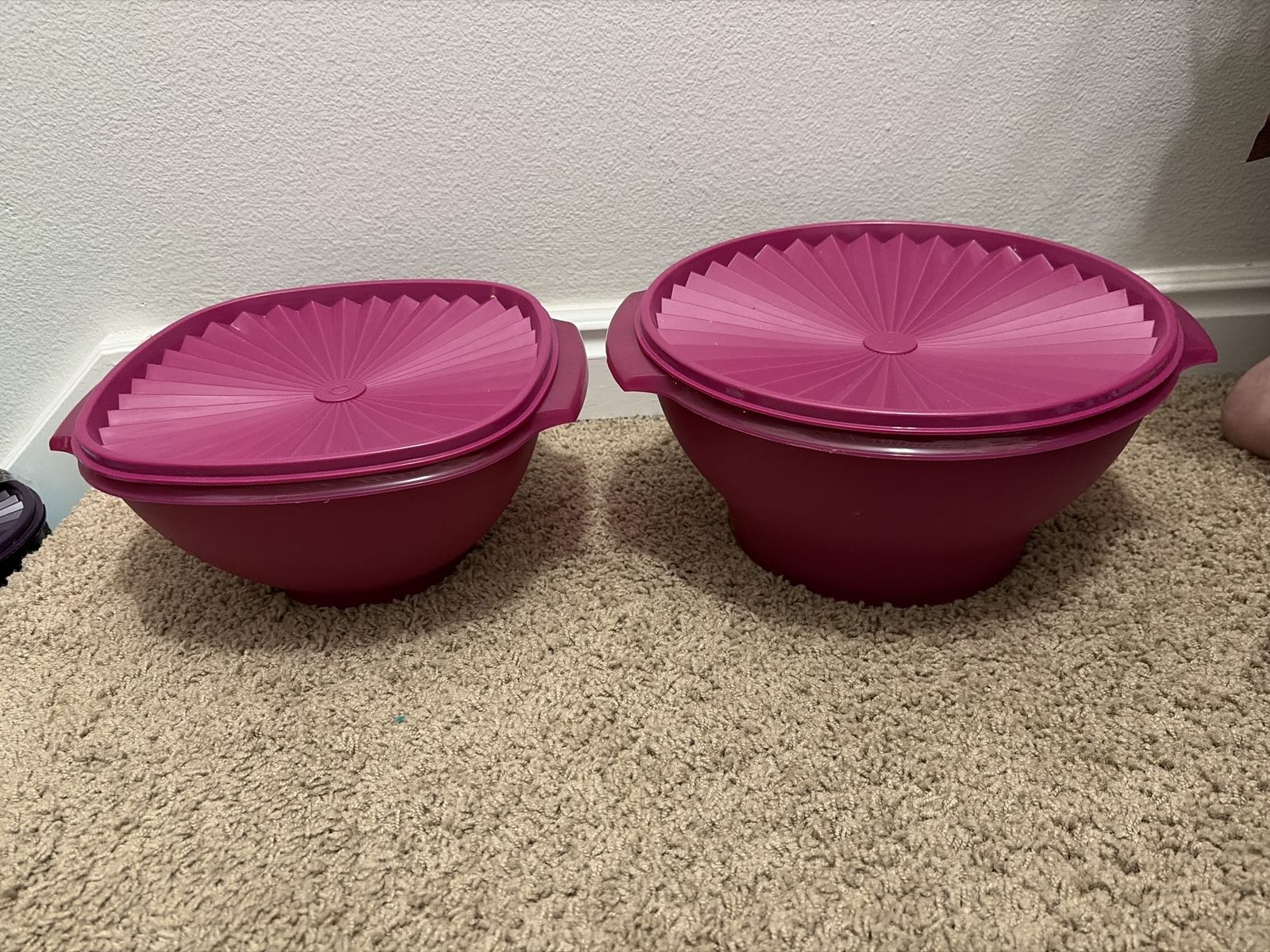 Tupperware Vintage Pink Blossom Bowls with Lids - Set of 2, Various Sizes, Excellent Condition