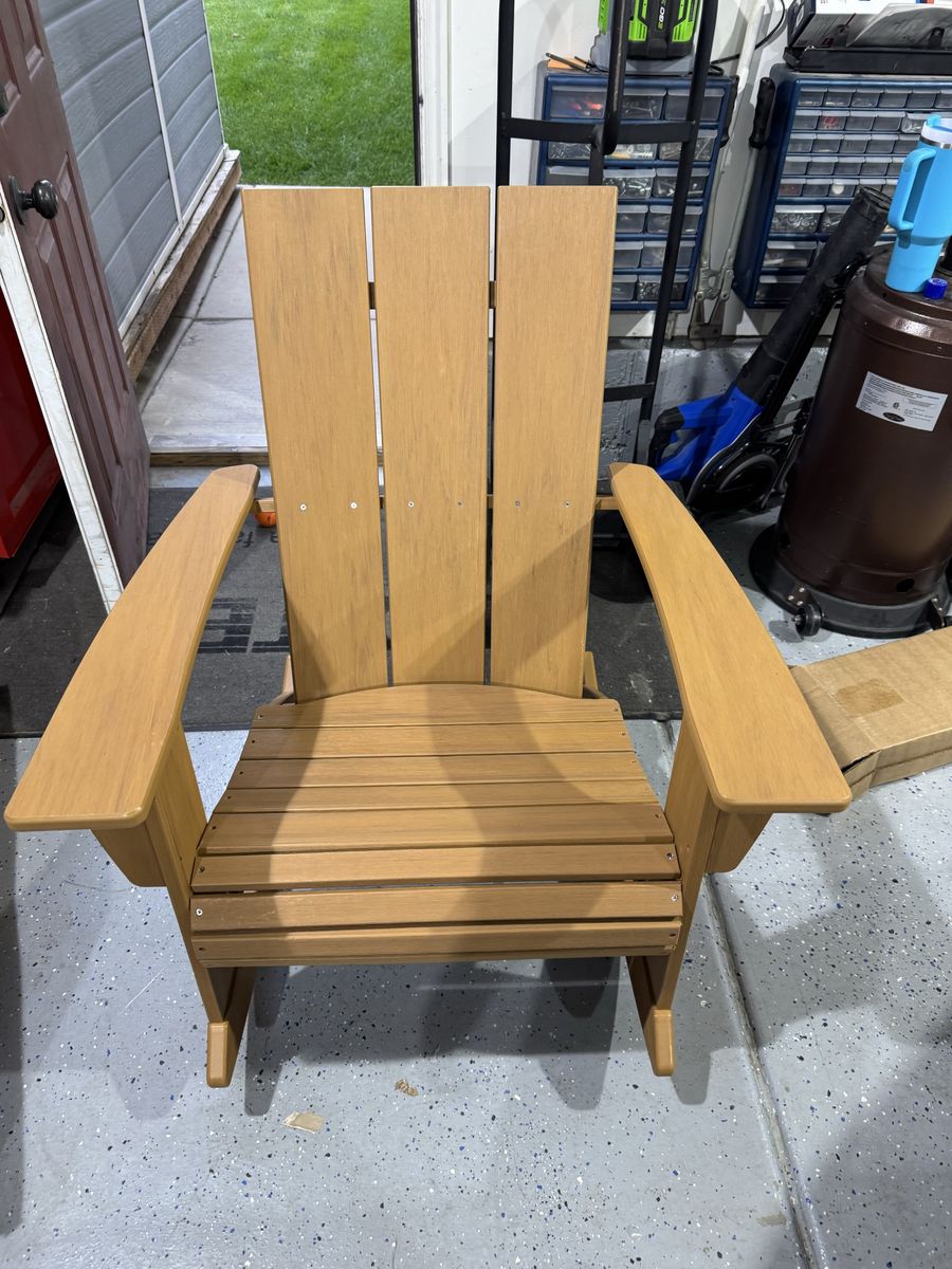 Authentic polywood modern curveback Adirondack rocking chair new and freshly built.