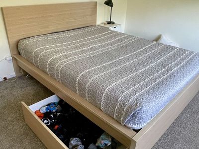 IKEA MALM Queen Bed Frame and Drawers – Oak Veneer – Excellent Condition
