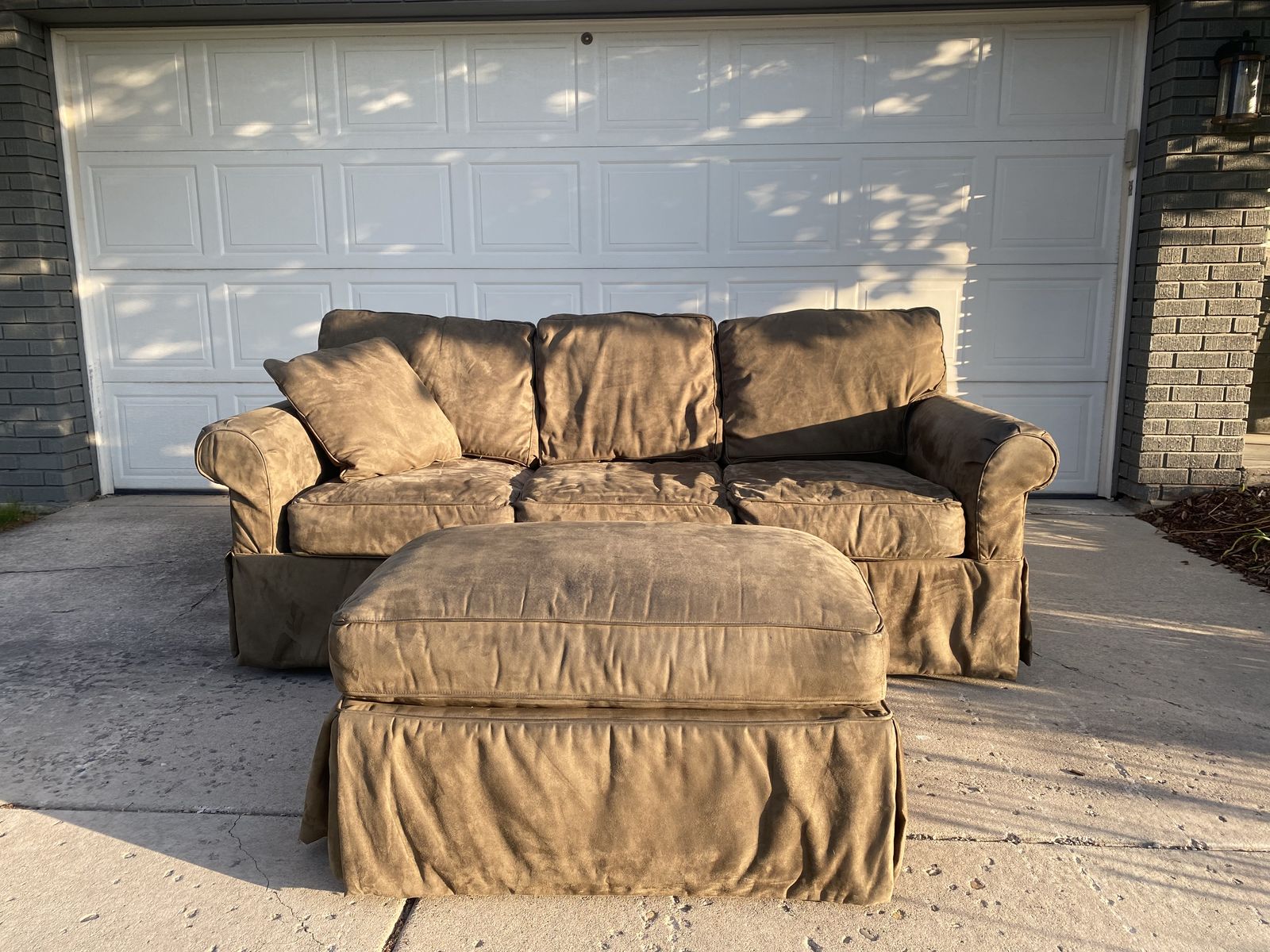 Comfy Olive Green Couch + Ottoman
