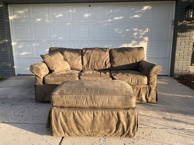 Comfy Olive Green Couch + Ottoman
