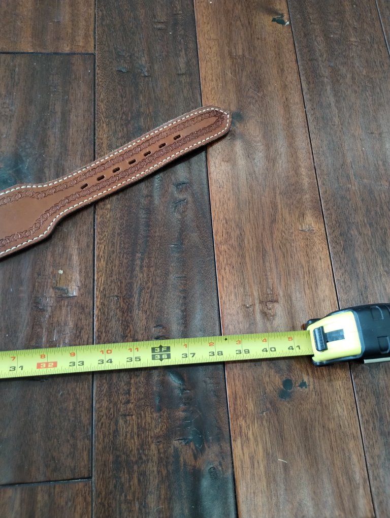 Handmade Tooled Leather Cartridge Belt with Bullet Loops - Brown, 30 or 32-inch waist, Western Style