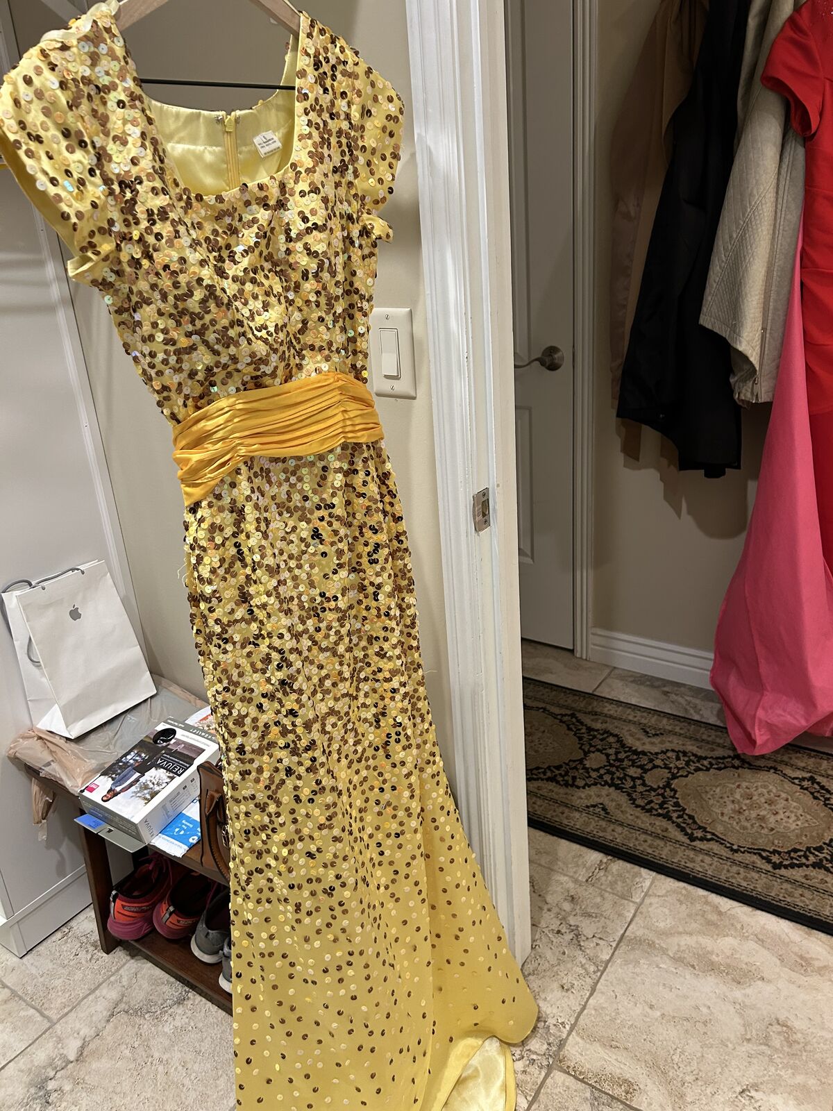 Y2K Vintage Formal Dresses Yellow Sequin Formal Dress- Size 6