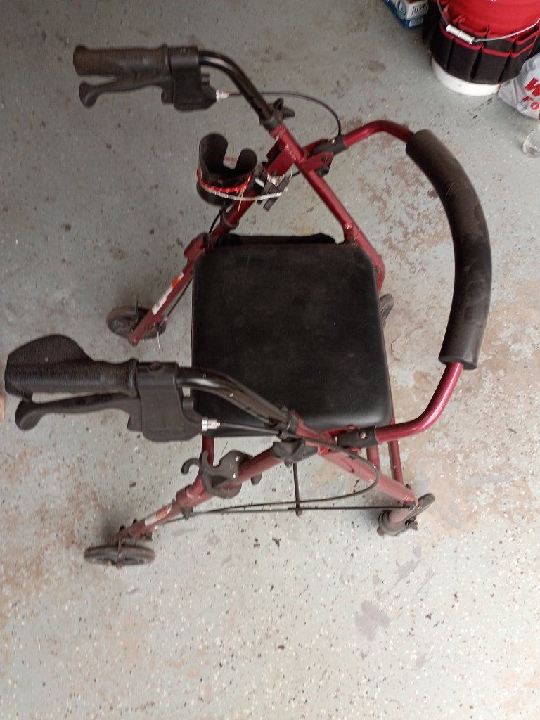 Red Mobility Walker with Seat - Adult Rollator with Brakes & Adjustable Handles