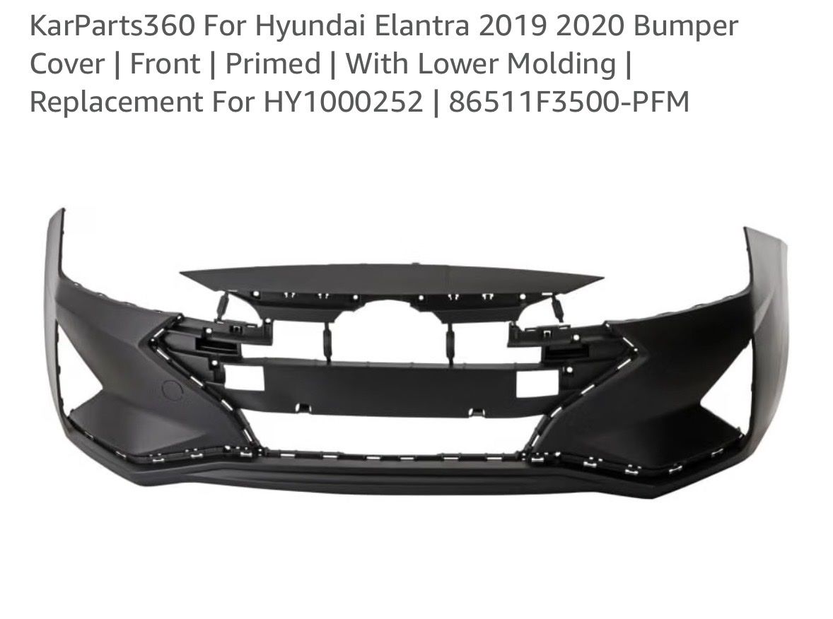 Front Bumper Cover for Hyundai Elantra 2019-2020 | Primed | w/ Lower Molding | HY1000252