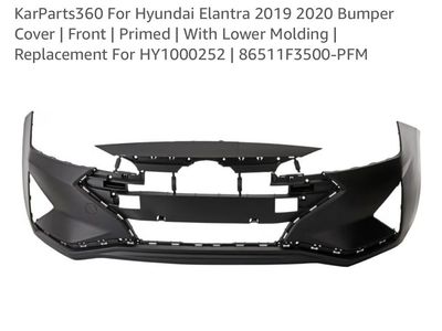 Front Bumper Cover for Hyundai Elantra 2019-2020 | Primed | w/ Lower Molding | HY1000252