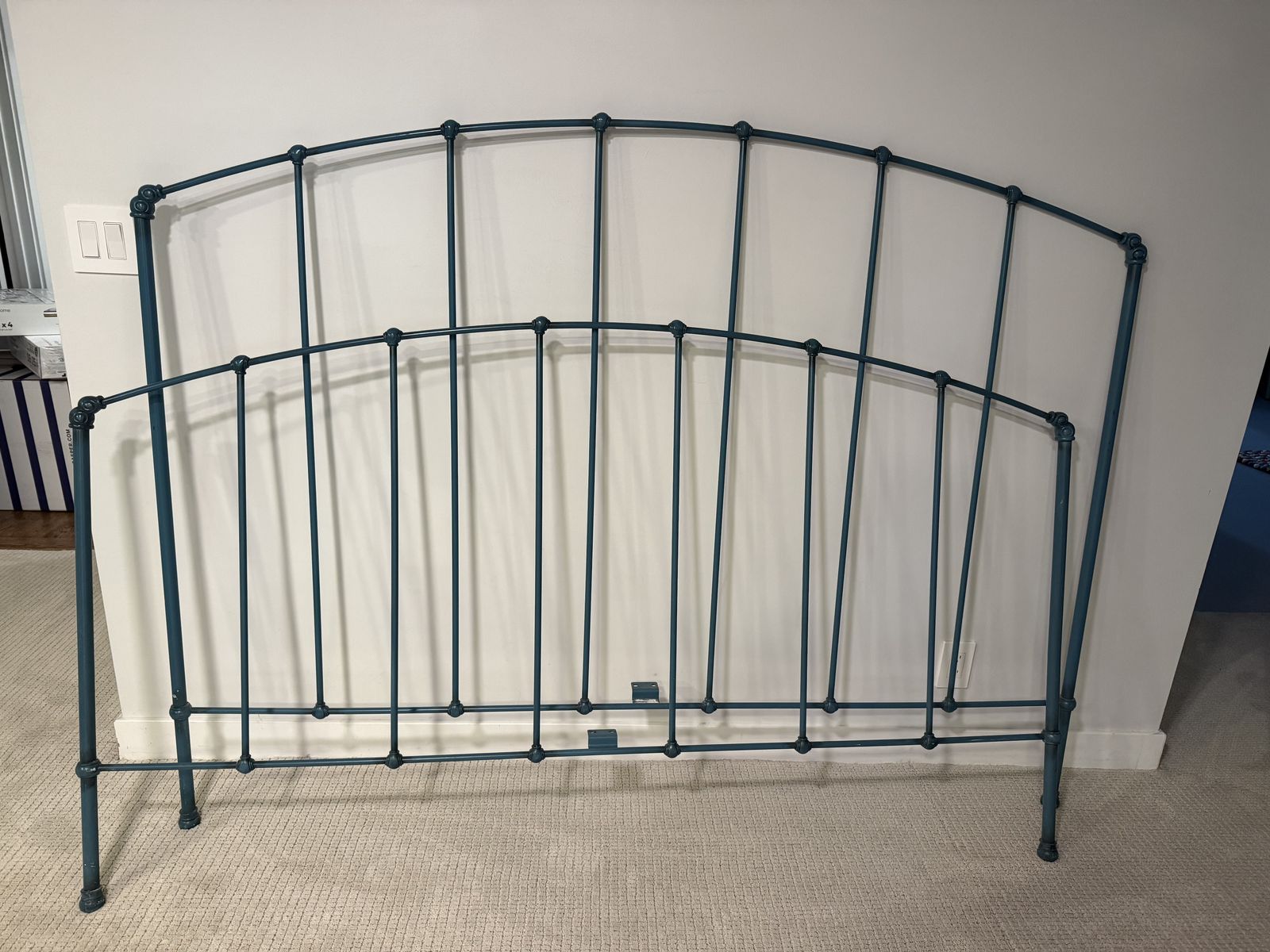 King Bed Frame - Blue Metal - Including Mattress Support Slats