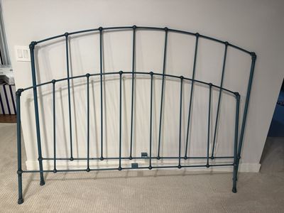 King Bed Frame - Blue Metal - Including Mattress Support Slats