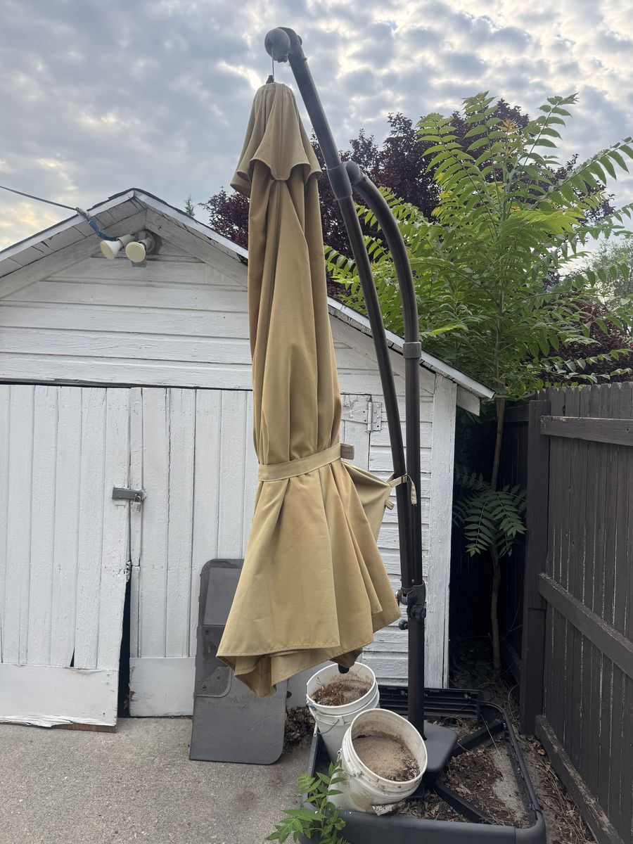 FREE Broken Offset Patio Umbrella & Stand – For Parts or DIY