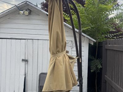 FREE Broken Offset Patio Umbrella & Stand – For Parts or DIY