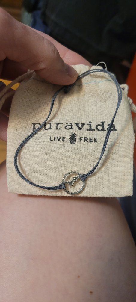 Pura Vida 'Live Free' Gray Braided Bracelet with Silver Mountain Charm - Adjustable
