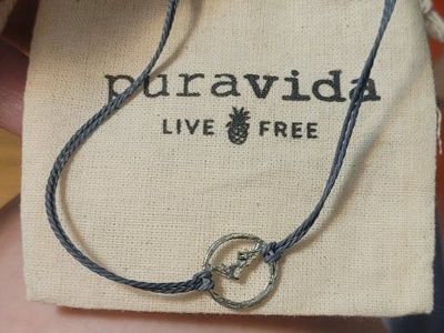 Pura Vida 'Live Free' Gray Braided Bracelet with Silver Mountain Charm - Adjustable