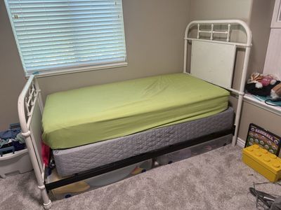 Twin metal bed frame with mattress