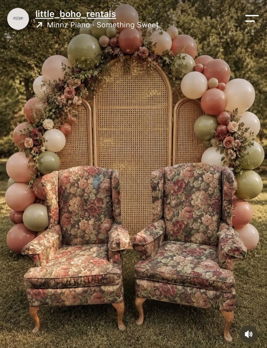 Vintage Floral Wingback Armchairs Set of 2