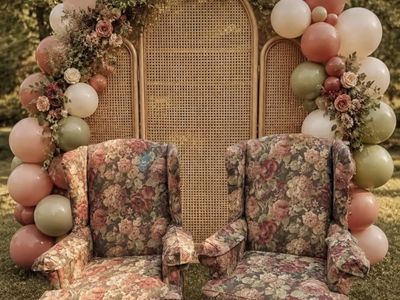 Vintage Floral Wingback Armchairs Set of 2