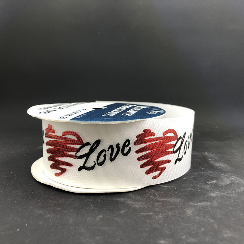Vintage 1980s Red Heart & LOVE on Offray White Ribbon