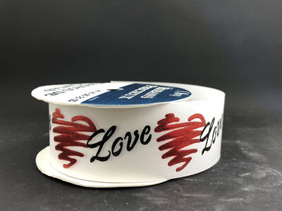Vintage 1980s Red Heart & LOVE on Offray White Ribbon