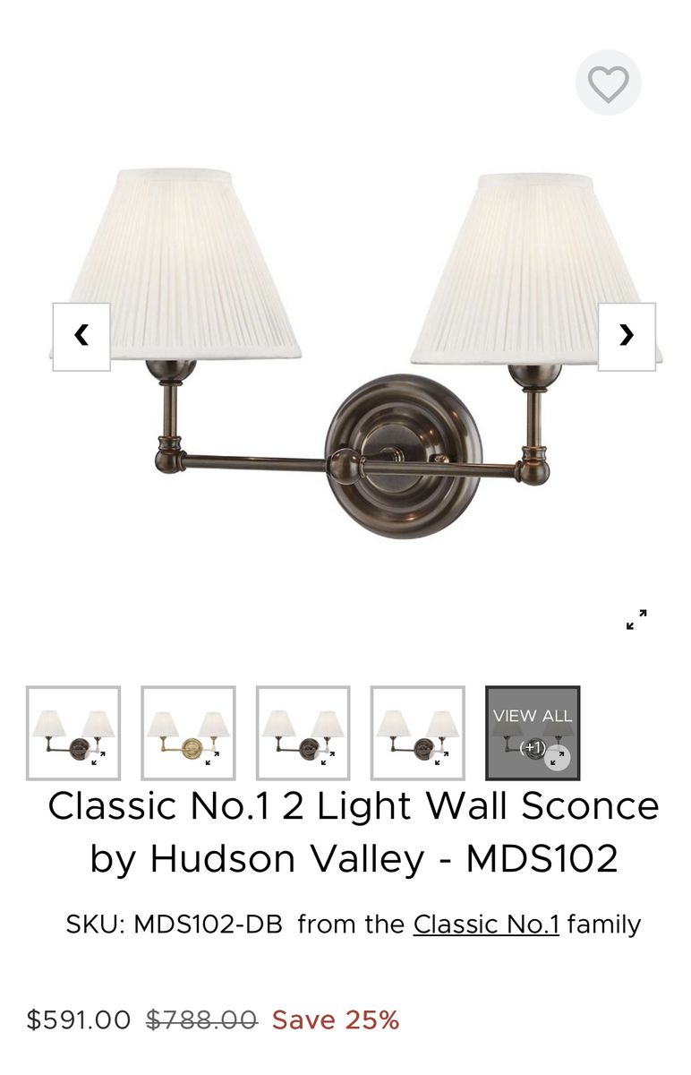 Hudson Valley Classic No.1 MDS102 2-Light Wall Sconce w/ Linen Shades - Dimmable, Hardwire