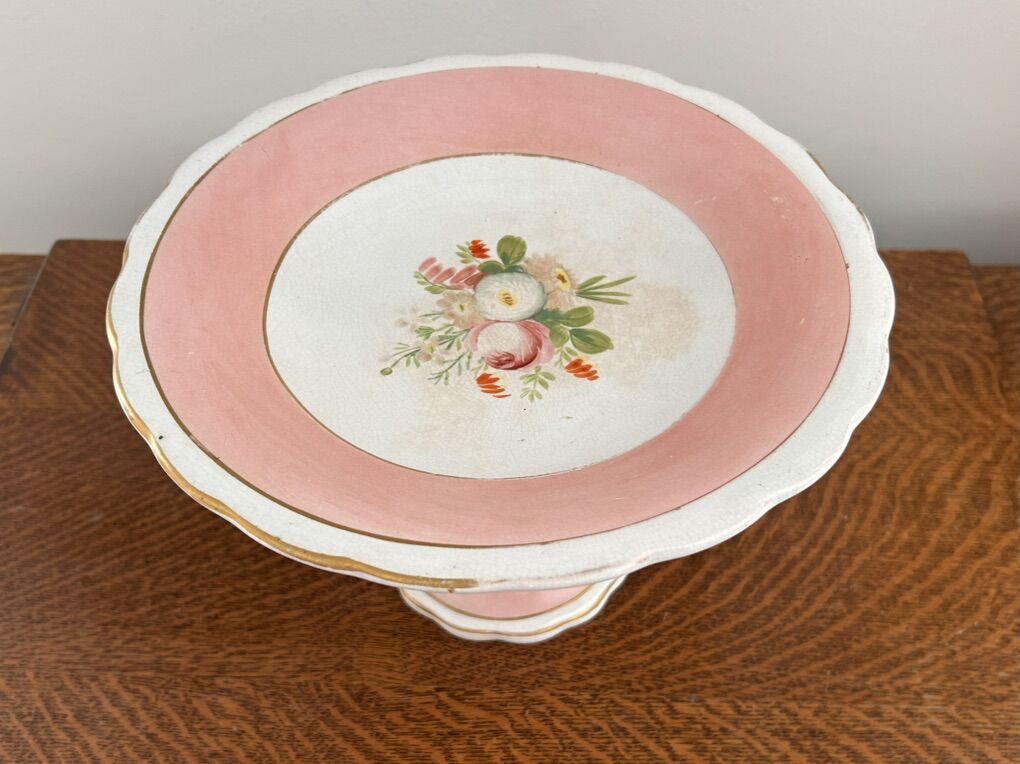 Antique Hand Painted Pink China Comport
