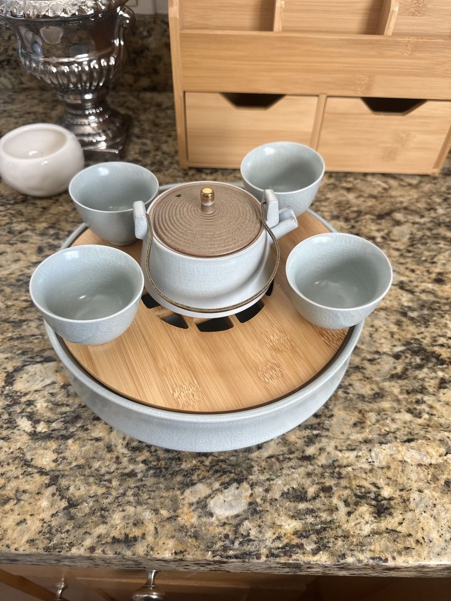 Chinese Porcelain Teapot, Teacups and Tea Tray