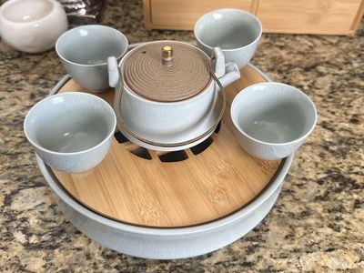 Chinese Porcelain Teapot, Teacups and Tea Tray