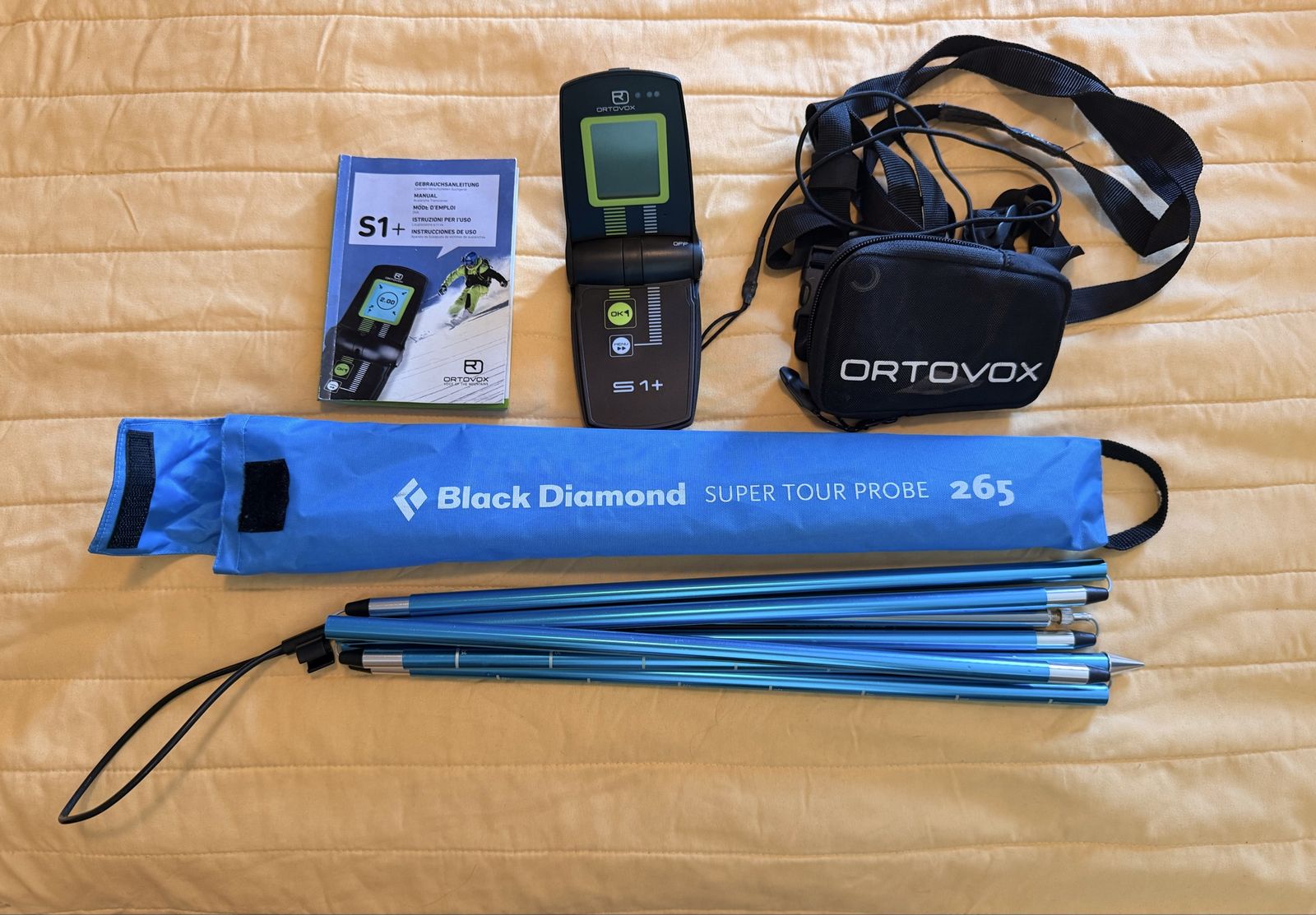 Ortovox S1+ Avalanche Transceiver Beacon & Black Diamond Super Tour Probe 265 Set , plus carrying case