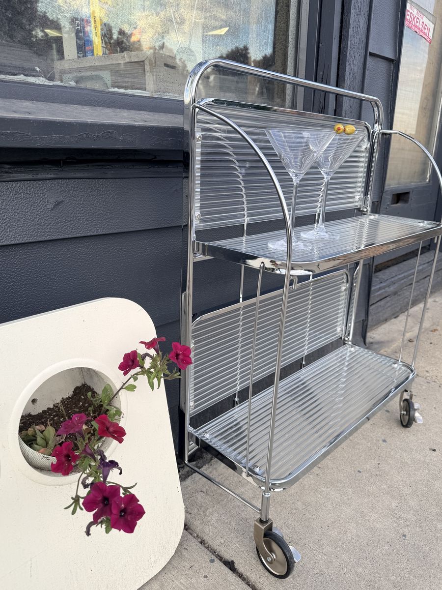 Chrome Rolling Bar Cart 2-Tiered Mid-Century Modern Serving Cart