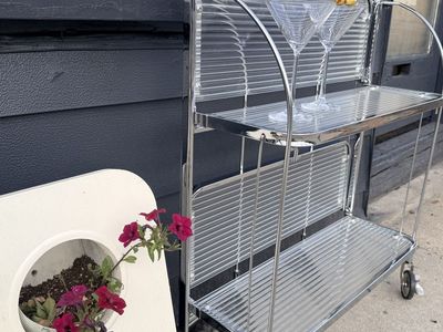 Chrome Rolling Bar Cart 2-Tiered Mid-Century Modern Serving Cart