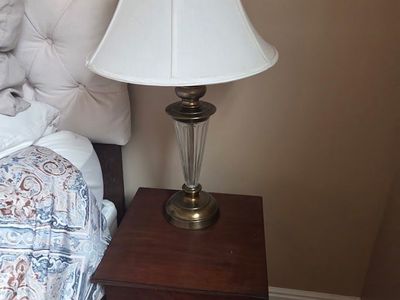 Pair of wood and upholstered barstools.