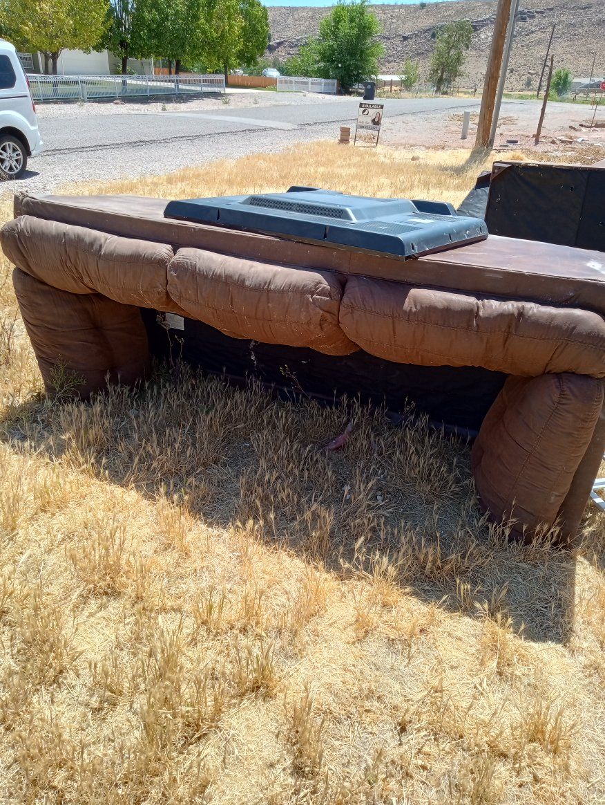 two couchess with all cushions, no rips but needs cleanings single mattress set and tv