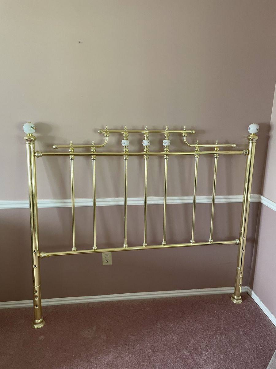 Vintage Brass & Ceramic Headboard - Full/Queen Size with Decorative Accents