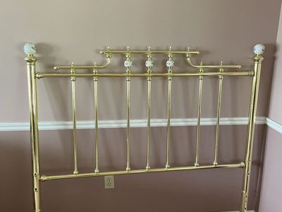 Vintage Brass & Ceramic Headboard - Full/Queen Size with Decorative Accents