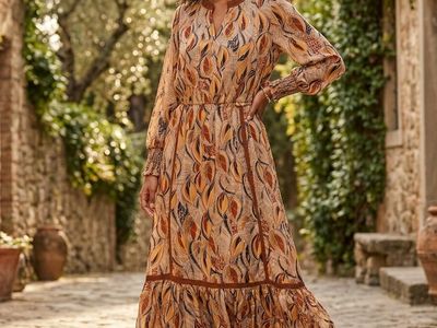 Boho Floral Midi Dress Long Sleeve Size M/8