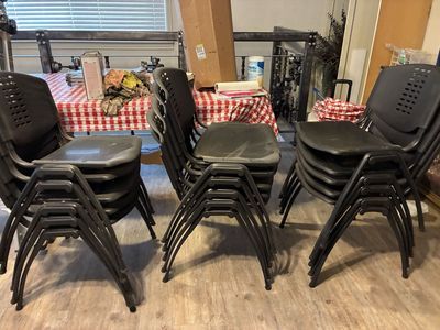 Set of 15 Black Stackable School/Office Chairs - Durable Plastic & Metal Frame