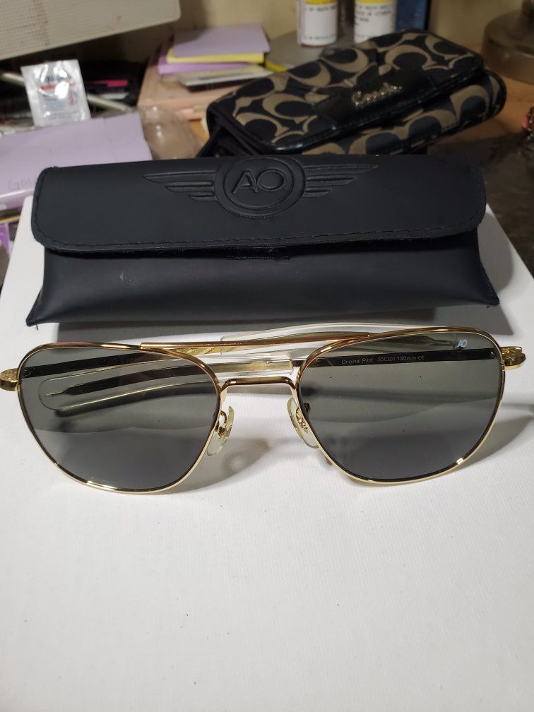 American Optical Original Pilot Sunglasses - Gold Frame, Polarized Gray Lenses (55-20-140mm)
