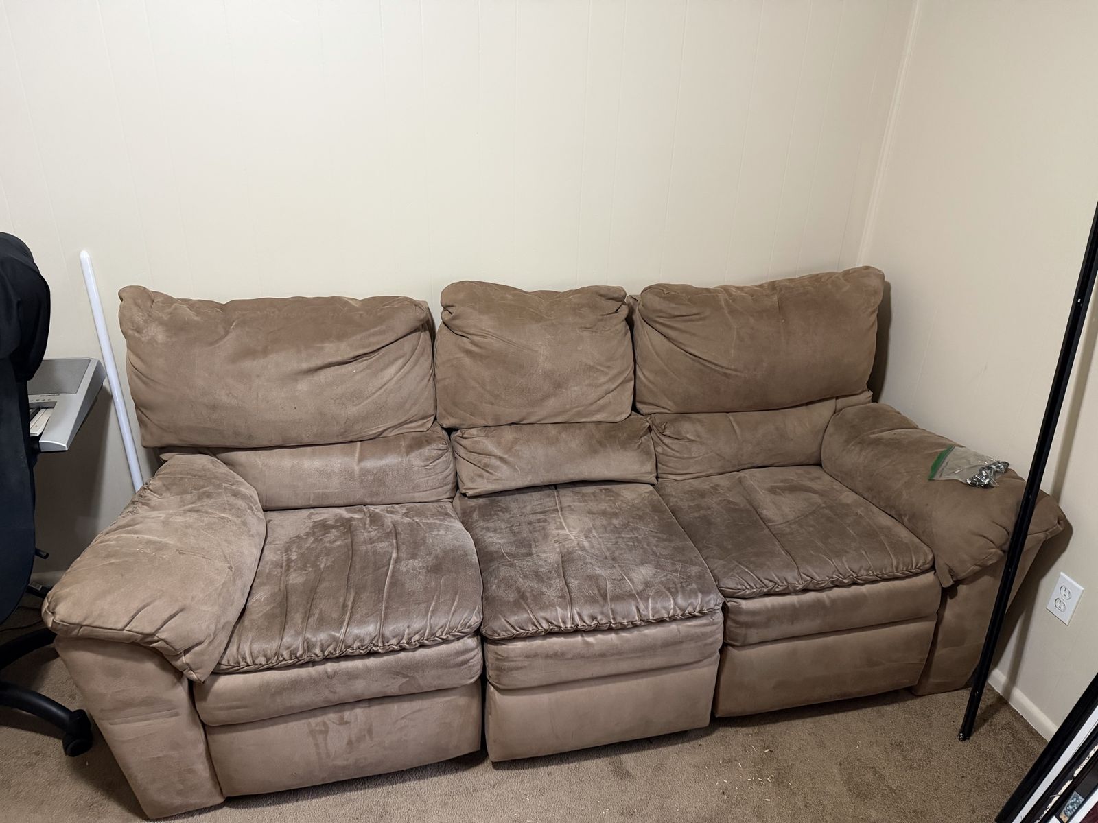 Brown Microfiber Plush 3-piece Reclining Sofa Couch