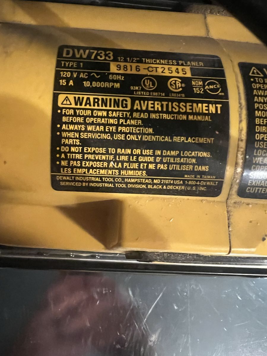 DeWalt DW733 12-1/2” Thickness Planer – $325 OBO