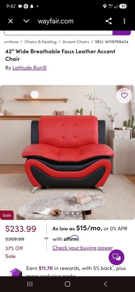 Latitude Run 42" Wide Red & Black Breathable Faux Leather Accent Chair