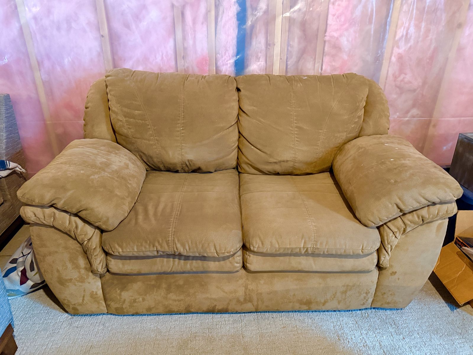 Comfortable Tan Fabric Loveseat
