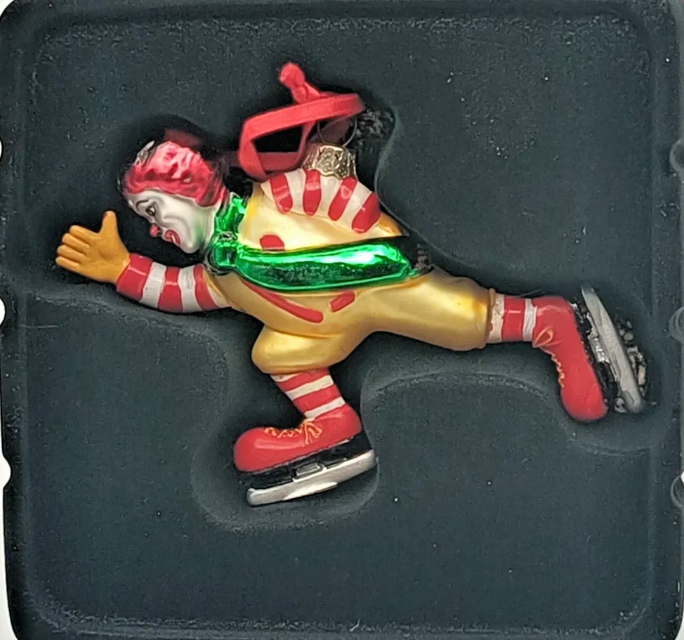 Ronald McDonald Ice Skating Macy's Day Parade Blown Glass Christmas Ornament