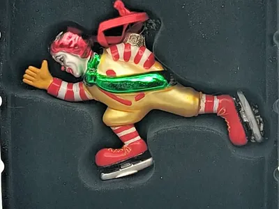 Ronald McDonald Ice Skating Macy's Day Parade Blown Glass Christmas Ornament