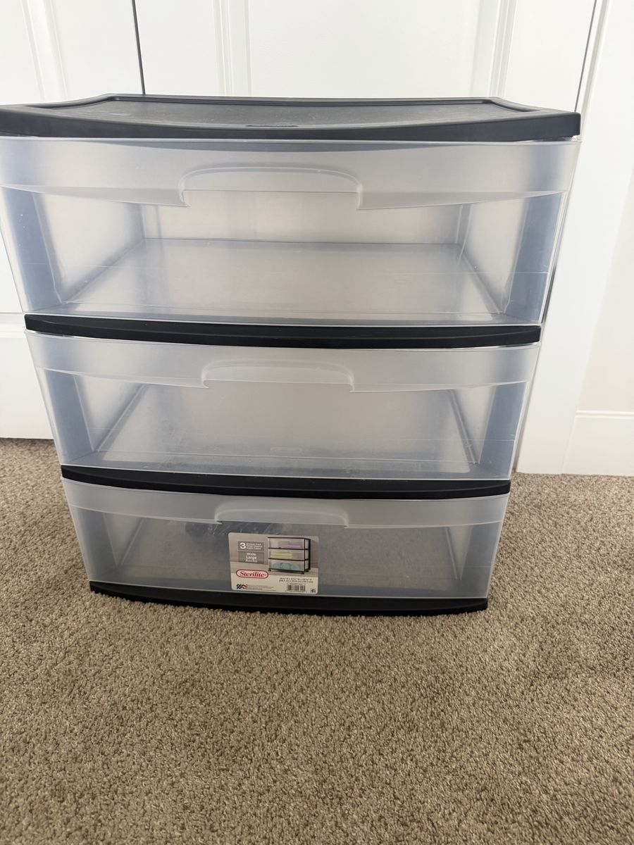 Sterilite 3-Drawer Wide Cart, Clear Plastic Organizer with Black Frame