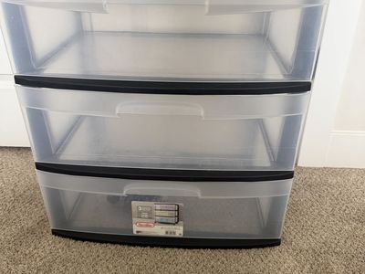 Sterilite 3-Drawer Wide Cart, Clear Plastic Organizer with Black Frame